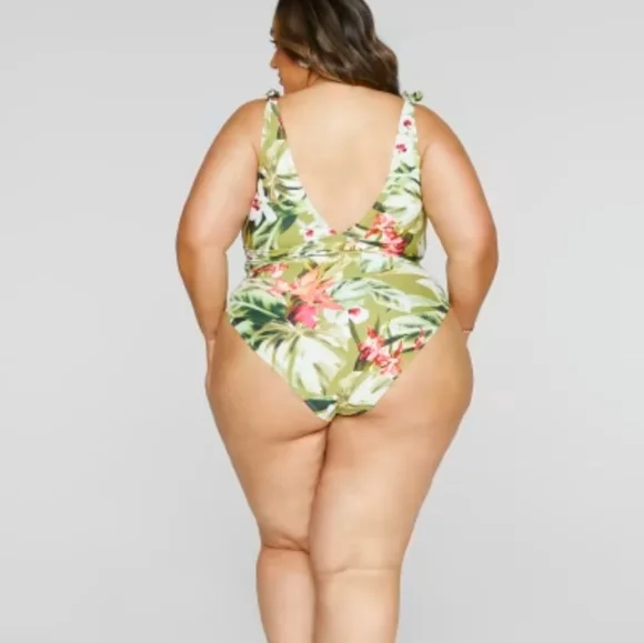 FTF Low-Cut One Piece Swimsuit (Tropical Print) - Picture 4 of 10